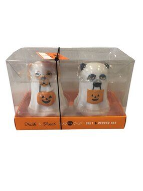 Doggy Ghost Salt & Pepper Shakers 3" Set Trick or Treat Jack o Lanterns